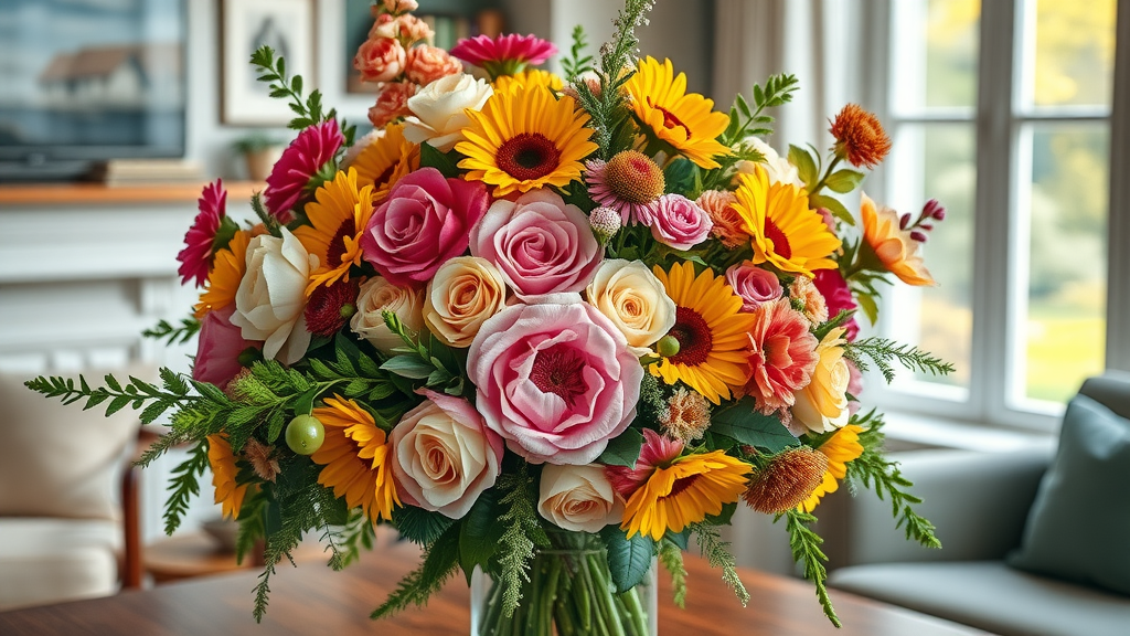 Seasonal flower arrangements in vase capturing year-round natural beauty