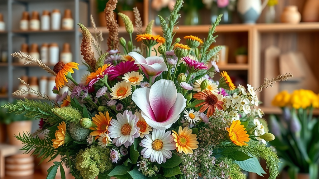 Locally inspired seasonal flower arrangement at a florist