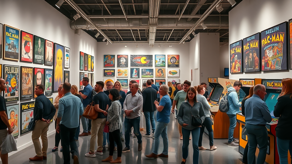 PAC-MAN collectibles and arcade machines on display at Irvine exhibition