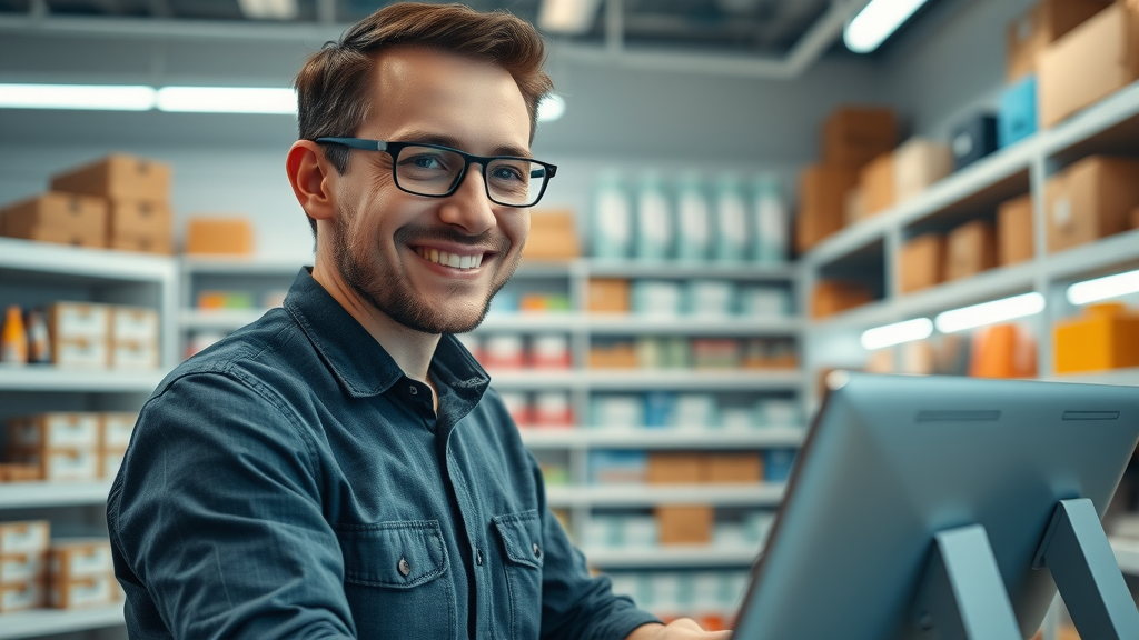 Organized small business workspace with AI-based point-of-sale and inventory software - small business &amp; ai integration