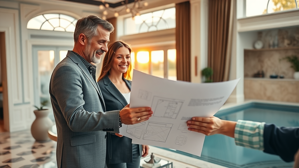 Luxury home service consultation with affluent clients discussing premium project, ensuring no missed business calls