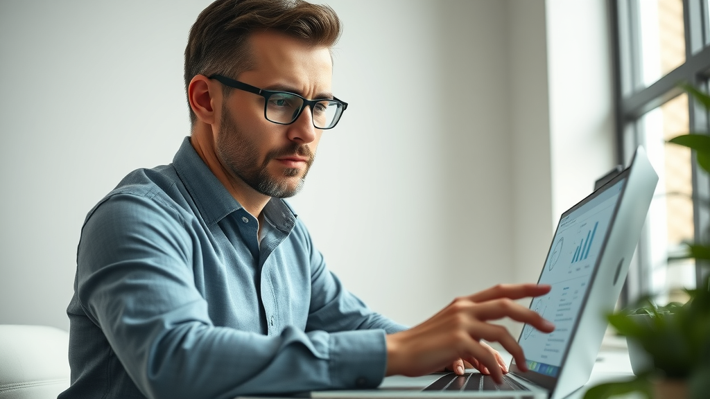 Methodical business consultant evaluating missed call data for high-end service firm
