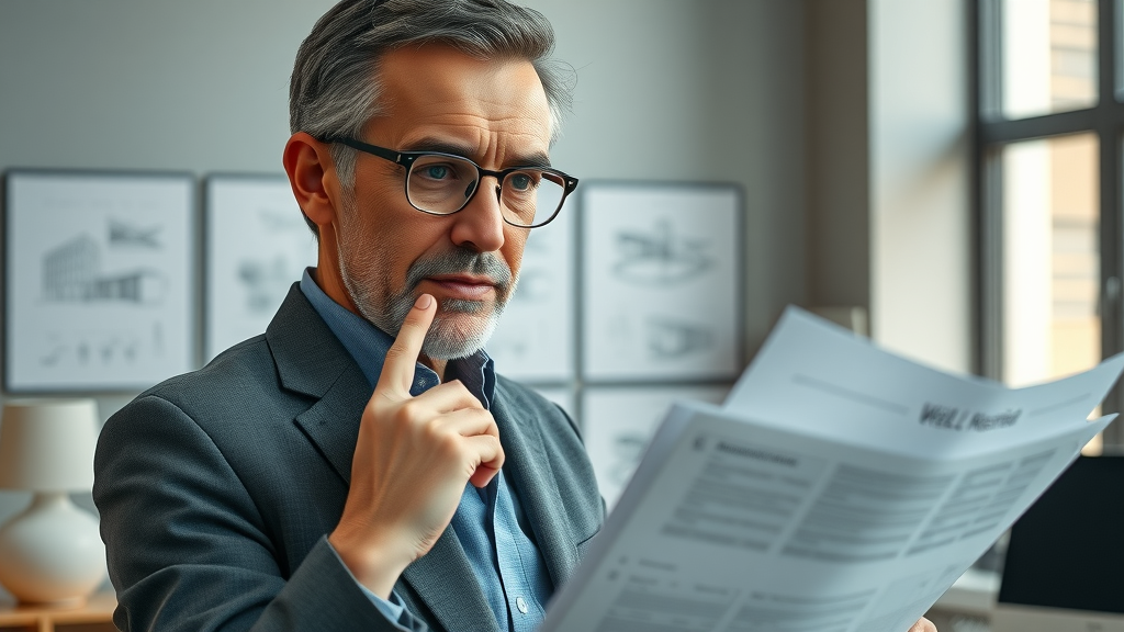inspiring portrait of William Pereira, thoughtful expression, gazing over conceptual blueprints, Photorealistic High Fidelity Lifelike, modernist office setting with architectural sketches in the background, highly detailed, subtle elements of mid-century design, cool natural tones, soft directional lighting.