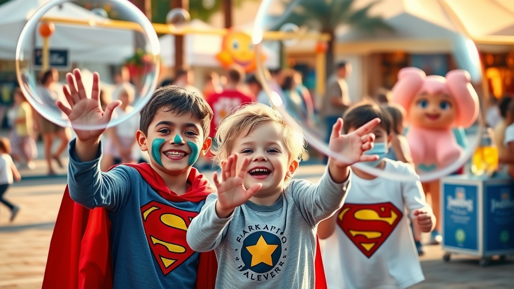 Kids enjoying bubbles and face painting at family event in Tustin September 2025