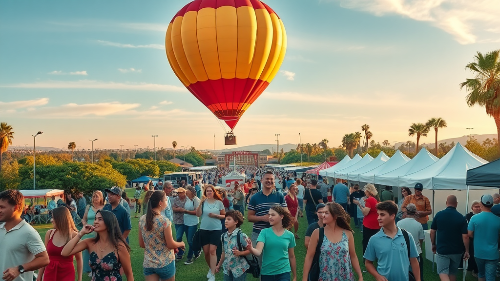 Irvine Great Park events with balloon rides, families, and vibrant festival attractions