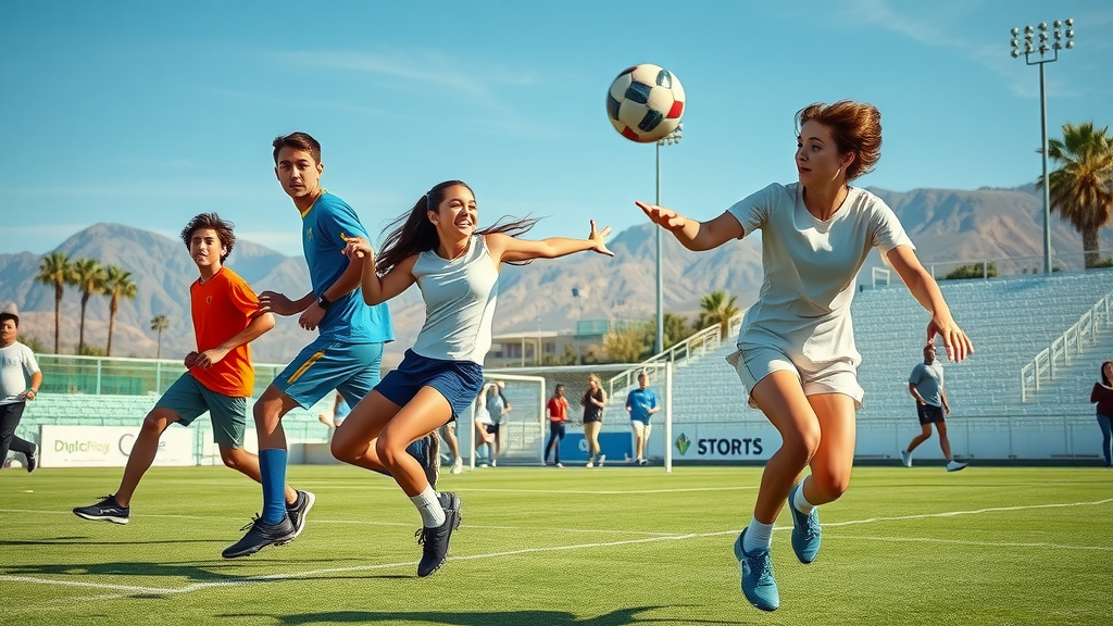 Irvine Great Park events at sports complex with soccer, volleyball, and lively crowd