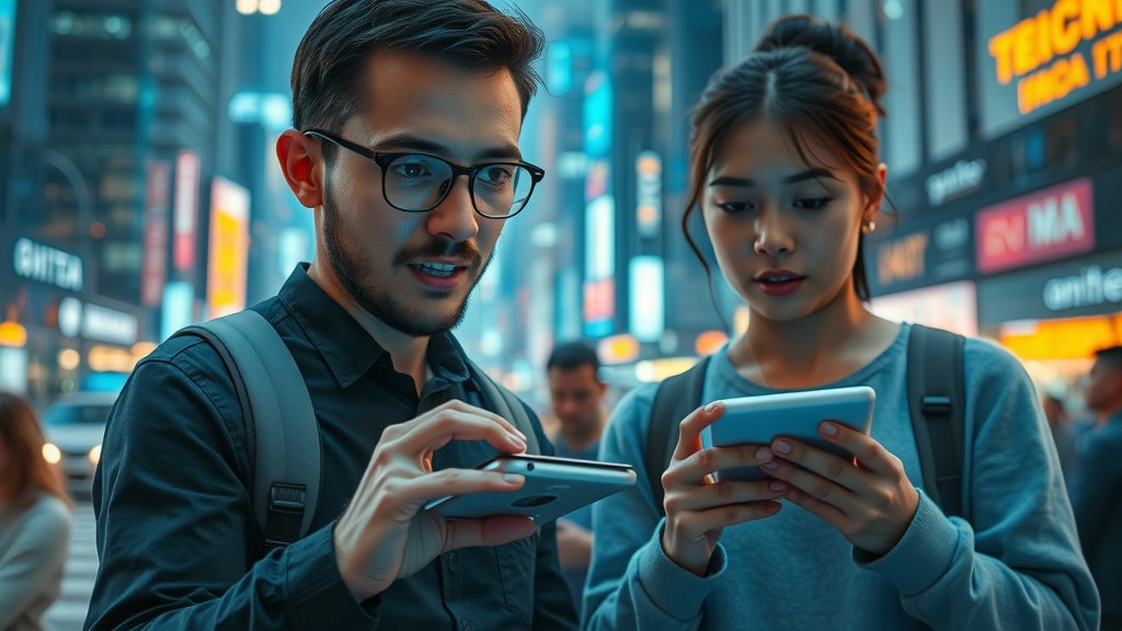 futuristic digital cityscape with people interacting with artificial intelligence (AI) technology in everyday life