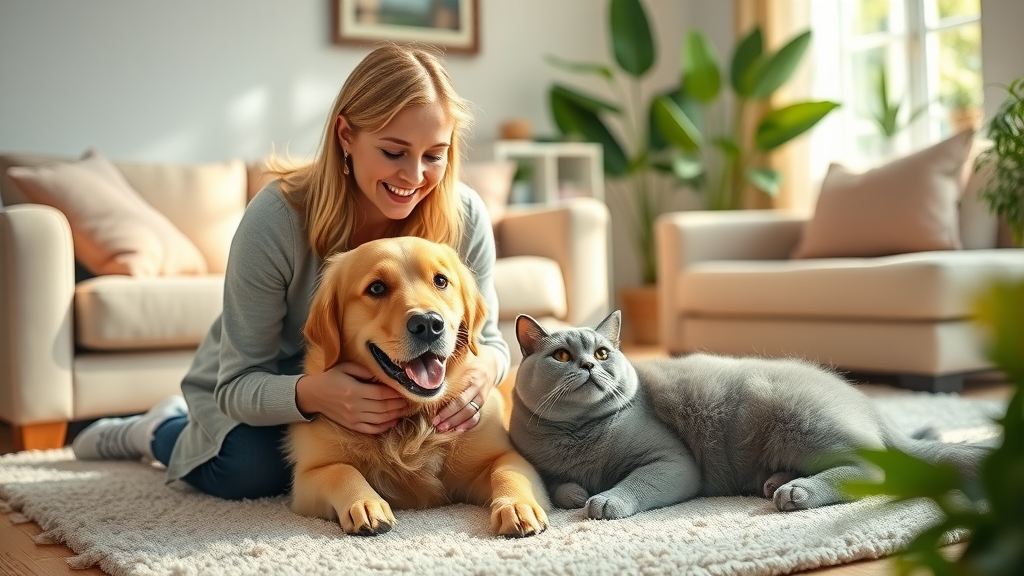 Professional pet sitter caring for dog and cat at home - pet sitting made easy